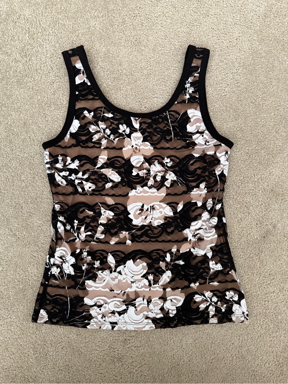 Caché Women’s L Stretch Tank Top Y2K Multicolored Floral Lace EUC Retro Boho - Picture 2 of 3